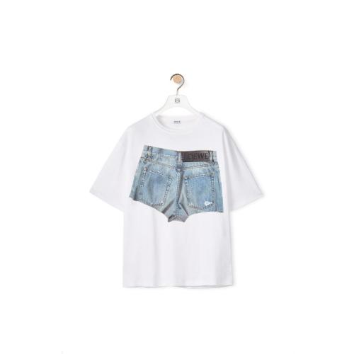  LOEWE羅意威 22年秋冬 男士 短袖T恤 Denim shorts print T-shirt in cotton H526Y22X37-2100
