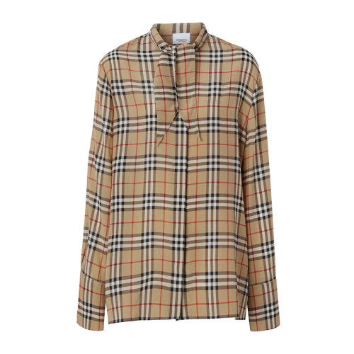 BURBERRY/博柏利 Vintage格紋絲質(zhì)系帶女士長袖襯衫8019141