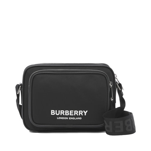 BURBERRY/博柏利 22春夏新款 男士徽標(biāo)印花黑色尼龍拉鏈開(kāi)合單肩斜挎包80490941