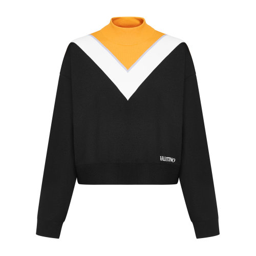 Valentino/華倫天奴 黑色/杏色 女士領口撞色針織衫毛衣 UB3KC15R5NHK92 2020年秋冬