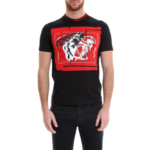 VERSACE 范思哲 男士 服裝  黑色圓領(lǐng)印花短袖棉質(zhì)T恤 男士短袖T恤