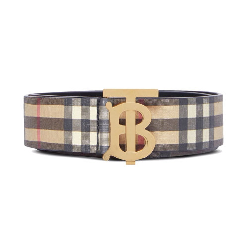 BURBERRY/博柏利 女士拼色帆布配皮經(jīng)典TB徽標格紋腰帶 8046546