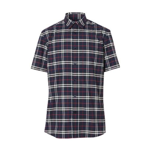  BURBERRY 22年秋冬 男士 短袖小格紋彈力棉襯衫 80209641 預(yù)定商品1-3周發(fā)貨