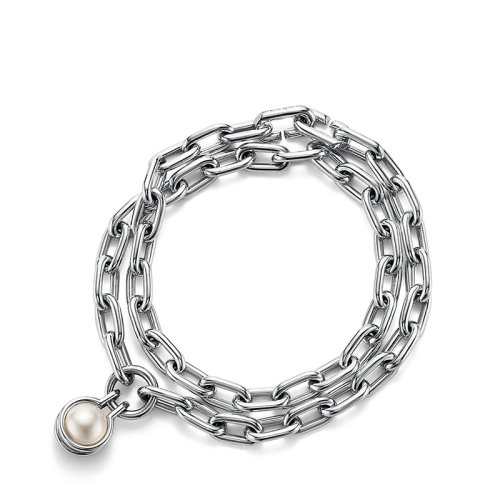 Tiffany & Co./蒂芙尼  Tiffany City HardWear系列 925銀淡水珍珠雙鏈手鏈GRP11213