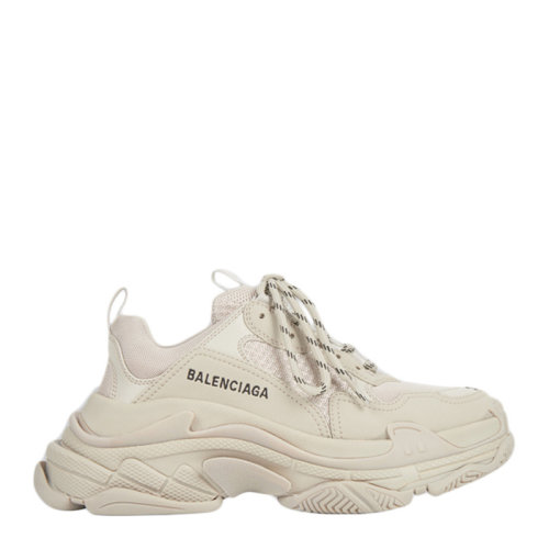Balenciaga/巴黎世家 TRIPLE S系列男士米色聚氨酯混紡滌綸經(jīng)典字母徽標(biāo)印花裝飾雙層泡沫和網(wǎng)眼設(shè)計(jì)休閑鞋運(yùn)動鞋老爹鞋男鞋 536737-W2FW1-9700