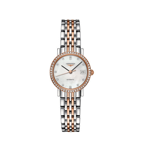 LONGINES/浪琴  博雅系列鑲鉆款18K金玫瑰金表殼精鋼表帶女士自動(dòng)機(jī)械腕表 25.5毫米
