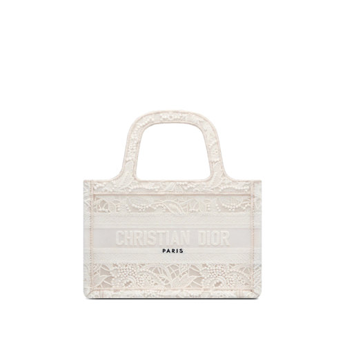 DIOR/迪奧 22新款Dior Book Tote系列 女士迷你款自然色織物花邊刺繡徽標刺印手提托特包S5475ZROL_M925