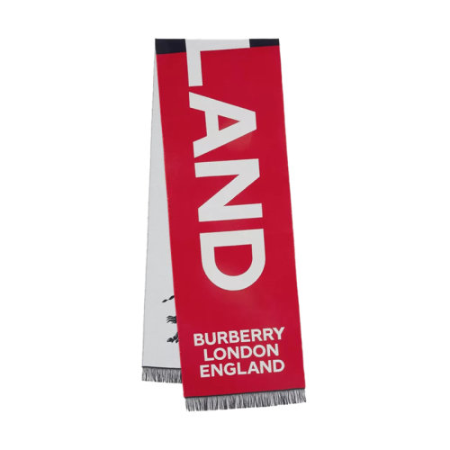 BURBERRY/博柏利 女士亮紅色羊毛配真絲提花騎士徽標(biāo)刺繡圍巾80594311