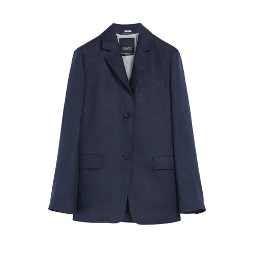 MaxMara/麥絲瑪拉 22年早春新款 MOZART系列 女士午夜藍(lán)色水洗純亞麻帆布西裝外套夾克9041052206001