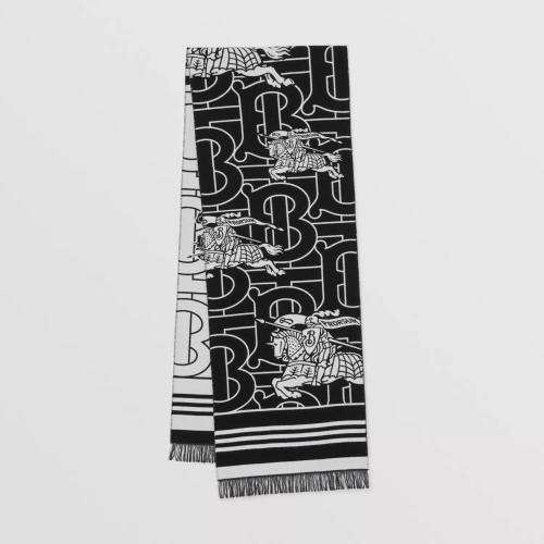  BURBERRY 22年秋冬 女士 蒙太奇裝飾絲毛混紡提花圍巾 80640031