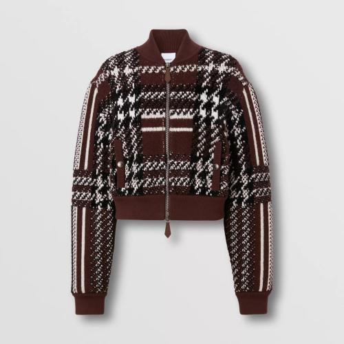  BURBERRY 22年秋冬 女士 千鳥格提花羊毛混紡飛行夾克 80584111