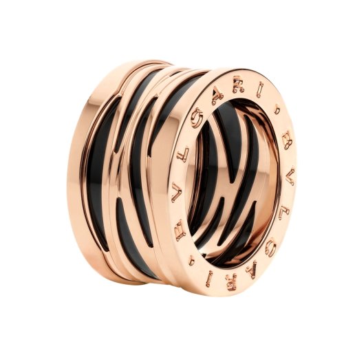 BVLGARI/寶格麗 B.zero1系列 18K金玫瑰金鏤空嵌黑陶瓷戒指  355996