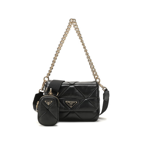 PRADA/普拉達(dá)  女士System系列羊皮革仿古手提單肩斜挎包帶掛飾零錢包 1BD292 2DMO