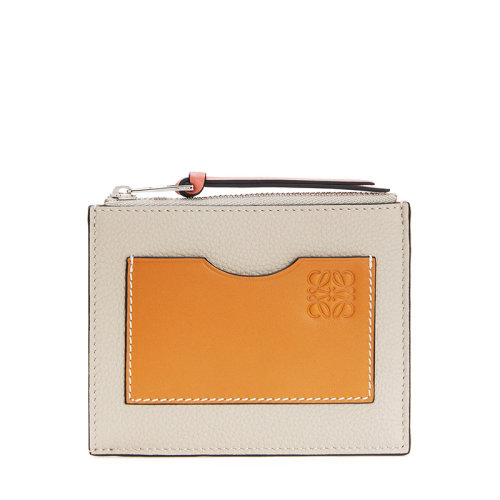 LOEWE/羅意威 21新款 女士淺燕麥色/蜂蜜色粒面小牛皮徽標(biāo)拉鏈卡包0010526630