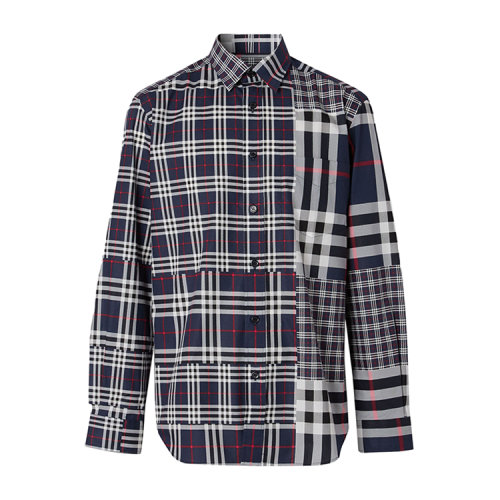BURBERRY/博柏利 經(jīng)典剪裁鑲拼格紋棉質(zhì)男士長袖襯衫 8018570 1