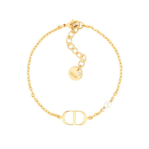 DIOR/迪奧 PETIT CD 手鏈 金色飾面金屬和白色樹脂珠飾 B1310PTCRS