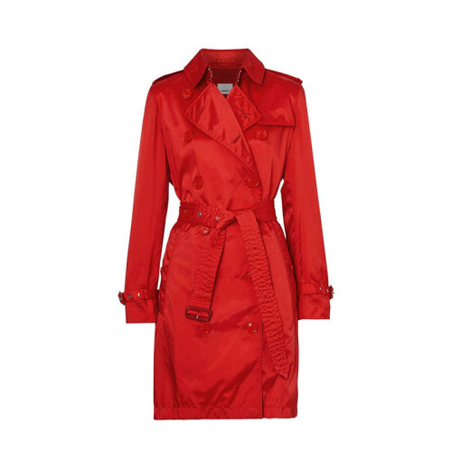  BURBERRY/博柏利 巴寶莉Trench系列風(fēng)衣 女士雙排扣束腰紅色尼龍風(fēng)衣外套 80136351