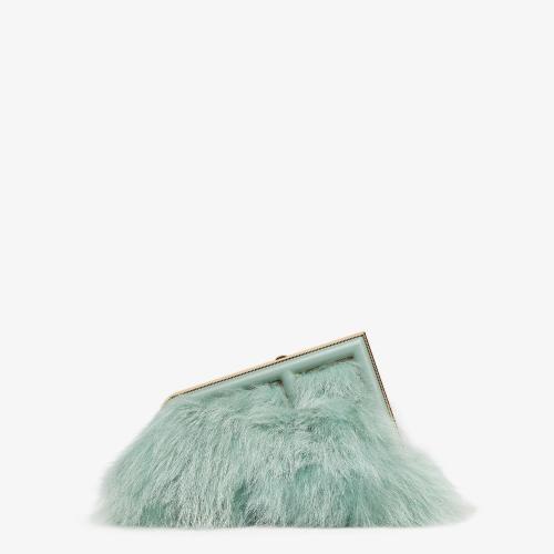  FENDI芬迪 22年秋冬 女士 手拿包 薄荷綠狐貍皮草手袋 8BP129AL9EF03HW