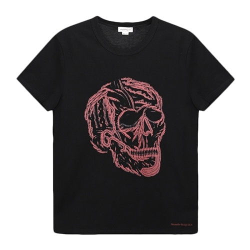 Alexander McQueen/亞歷山大麥昆 男士 服裝  黑色圓領(lǐng)骷髏圖案棉質(zhì)T恤 男士短袖T恤