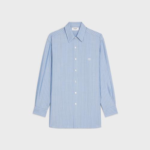  CELINE賽琳思琳 22年秋冬 女士 長袖襯衫 條紋桑蠶絲男友風襯衫 2C670948S.07CF