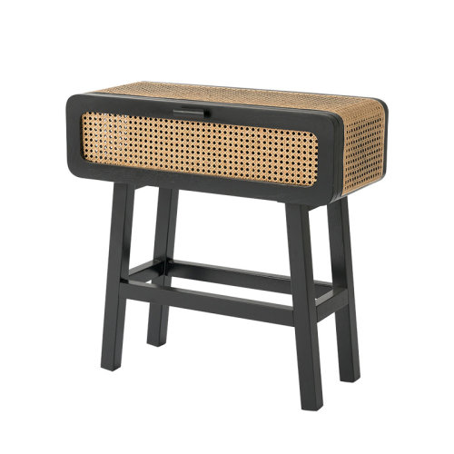 GeleiStory/GeleiStory  臥室藤編實(shí)木床頭柜餐邊桌儲(chǔ)物柜民宿日式床邊桌  置物架