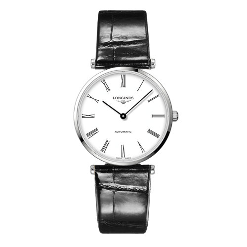 LONGINES/浪琴 嘉嵐系列 男女同款精鋼表殼白色表盤黑色鱷魚皮表帶自動機械機芯38毫米手表L4.918.4.11.2