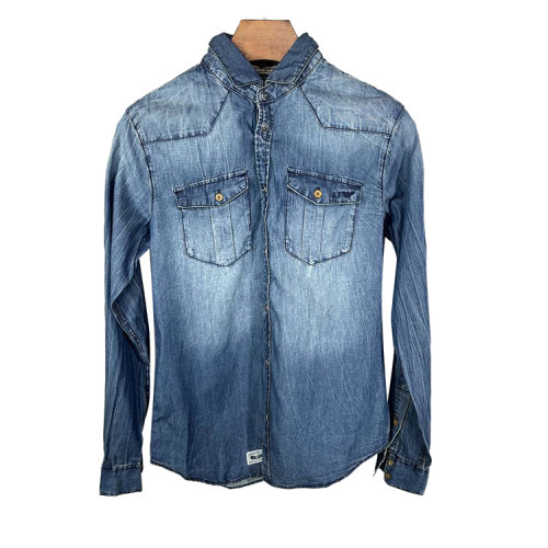 ARMANI JEANS/阿瑪尼牛仔 男士藍色牛仔襯衫 AMC75 4C 15