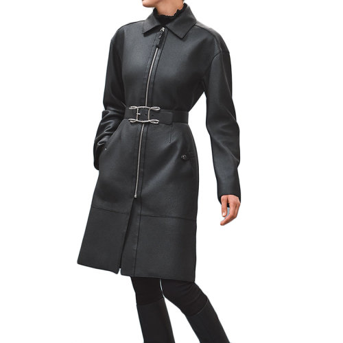 HERMES/愛(ài)馬仕 22年秋冬新款 女士黑色鹿皮合身款大衣外套皮衣H2H1100D00234