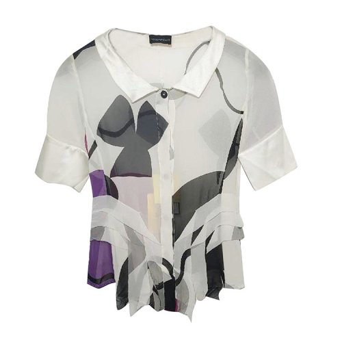 Emporio Armani/安普里奧阿瑪尼  米白紫黑拼色女士短袖襯衫（瑕疵折扣）