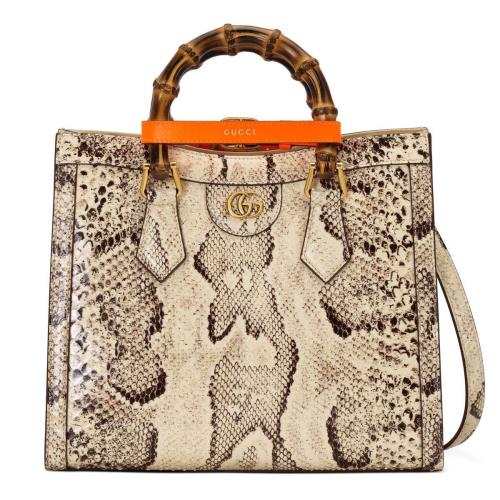  GUCCI古馳 22年秋冬 女士 Gucci Diana系列蟒蛇皮小號(hào)竹節(jié)托特包 660195 LU3ZT 9561