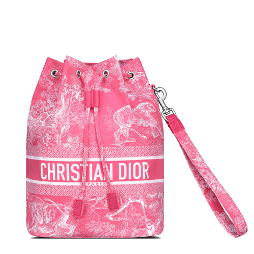 DIOR/迪奧 22秋冬新款Dioriviera系列 女士霓霓虹粉色織物動物圖案印花抽繩開合拆卸肩帶手拿包S5452VNTI_M956