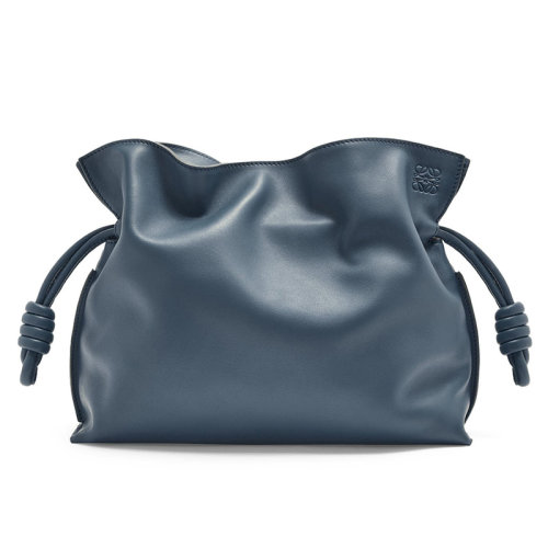 LOEWE/羅意威 22新款Flamenco系列 女士瑪瑙藍(lán)色納帕牛皮革徽標(biāo)壓紋拉繩收緊單肩手提包A411FC1X62-1809