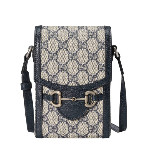 Gucci/古馳 22春夏新款1955系列 男士迷你米色/藍(lán)色提花帆布馬銜扣老花斜挎單肩包 625615K9GSN4075