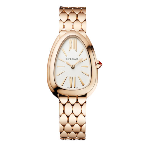 BVLGARI/寶格麗  Serpenti系列18K金玫瑰金表殼表鏈乳白色表盤水滴形手表 33毫米