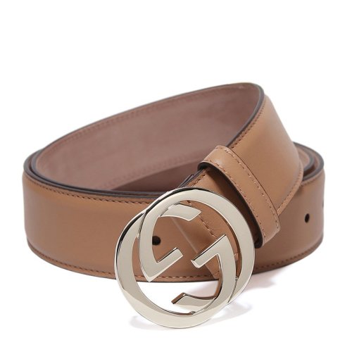 GUCCI/古馳 女士卡其色牛皮金色雙G板扣時(shí)尚休閑皮帶腰帶 370543-AP00G