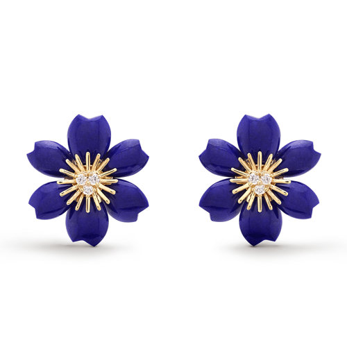 Van Cleef & Arpels/梵克雅寶 Rose de No?l系列 18k金黃金飾有青金石鑲嵌鉆石迷你圣誕玫瑰耳環(huán)  VCARP7RW00