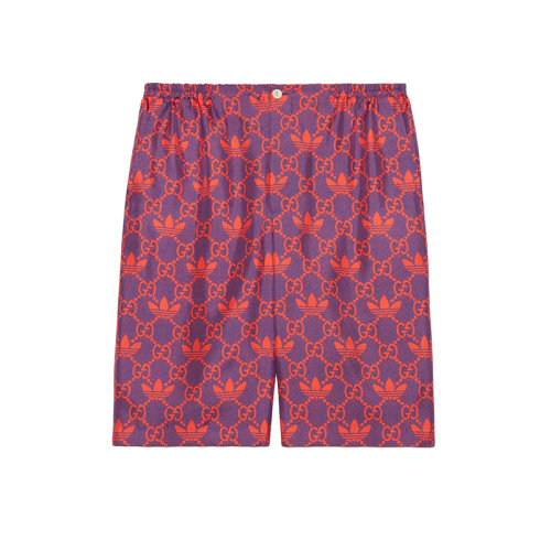 GUCCI/古馳 22年秋冬新款 adidas聯(lián)名系列 男士紫色/紅色真絲斜紋布老花圖案短褲691440ZAIXY6220
