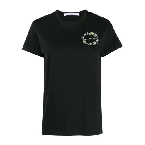Givenchy 紀(jì)梵希  女裝 服飾 黑色圓領(lǐng)棉質(zhì)花卉刺繡經(jīng)典logo款 女士短袖T恤 BW70703Z2R