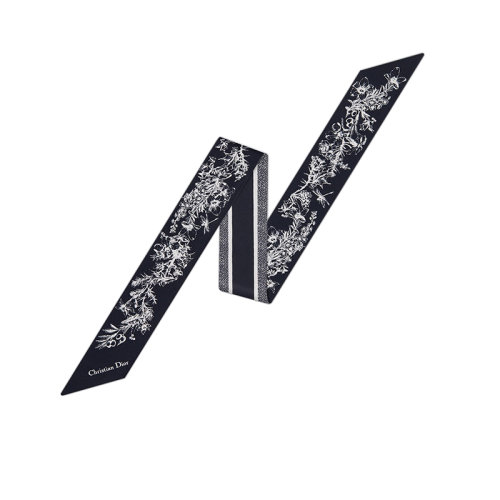 DIOR/迪奧 22年早春新款 MITZAH系列 女士藍(lán)色/象牙色桑蠶絲斜紋面料花朵茹伊印花窄版絲巾22JOU106I603_C587