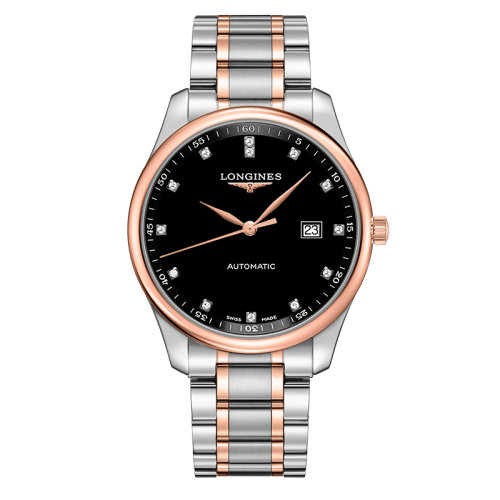 LONGINES/浪琴 名匠系列 自動(dòng)機(jī)械表鑲鉆黑盤精鋼玫瑰金表帶男表42毫米L2.893.5.57.7