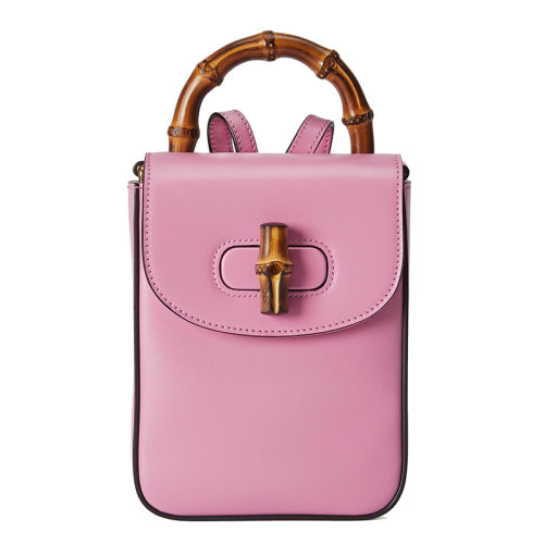 GUCCI/古馳 22新款Gucci Love Parade系列 女士迷你粉色皮革飾面竹節(jié)手柄竹制細(xì)節(jié)肩背手提包702106UZY0T5814