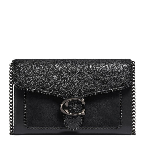 COACH/蔻馳 女士黑色皮質(zhì)翻蓋金屬扣斜挎包鏈條包單肩包 6908V5BLK