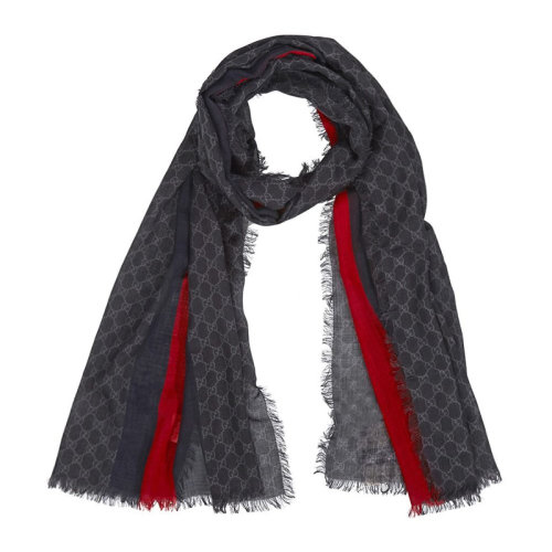 GUCCI/古馳 男士黑灰色經(jīng)典GG圖案印花條紋羊毛圍巾圍脖 497915-4G200-1074