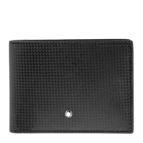 MontBlanc/萬寶龍 男女同款中性黑色編織碳纖維設(shè)計皮革皮革短款雙折錢夾錢包卡夾卡包零錢包 114637
