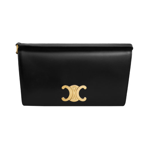 CELINE/賽琳 22新款 女士黑色小牛皮金色飾面梯形按扣開(kāi)合手提肩背包199283BF4.38NO