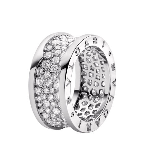 BVLGARI/寶格麗  B.ZERO1系列 18K金白金戒指密釘鉆石螺旋形裝飾戒指 345596