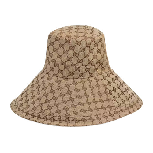GUCCI/古馳 22年春夏新款 女士米色/烏木色帆布老花圖案寬邊帽?631958KQW009700