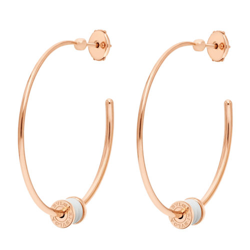 BVLGARI/寶格麗 B.ZERO1系列 18K金玫瑰金大號圈形耳環(huán)螺旋形鋪白色陶瓷 357221