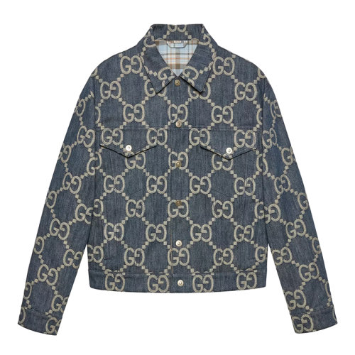 GUCCI/古馳 22年春夏新款 PINEAPPLE系列 男士藍(lán)色和象牙白飾超級雙G圖案提花丹寧面料純棉夾克674338XDBTY4492