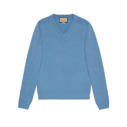  GUCCI古馳 22年秋冬 男士 Gucci貼飾羊毛V領(lǐng)毛衣 694784 XKCD5 4318